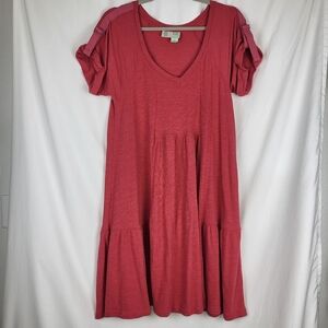 Saturday Sunday by Anthropologie Short Sleeve Dress Cotton Knit Red Pink Size M